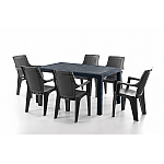 Set Masa terasa/gradina cu 6 scaune Efes, Antracit/Negru, 150x90x77 cm, plastic, aspect ratan - Studiocasa.ro
