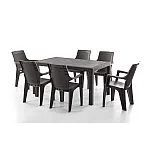 Set Masa terasa/gradina cu 6 scaune Efes, Maro, 150x90x77 cm, plastic, aspect ratan - Studiocasa.ro