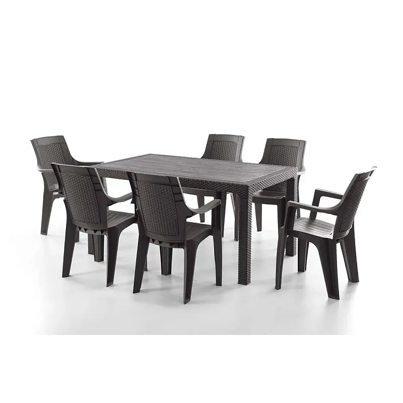 Set Masa terasa/gradina cu 6 scaune Efes, Maro, 150x90x77 cm, plastic, aspect ratan - Studiocasa.ro