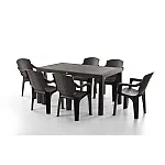 Set Masa terasa/gradina cu 6 scaune Golf Pro, Maro, 150x90x77 cm, plastic, aspect ratan - Studiocasa.ro