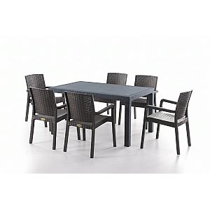 Set Masa terasa/gradina cu 6 scaune Sofya, Antracit, 150x90x77 cm, aspect ratan