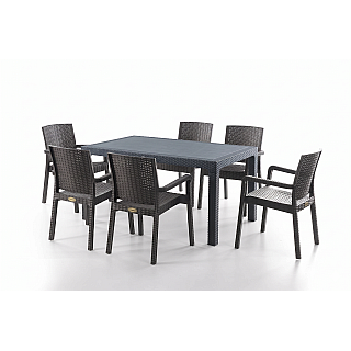 Set Masa terasa/gradina cu 6 scaune Sofya, Antracit, 150x90x77 cm, aspect ratan
