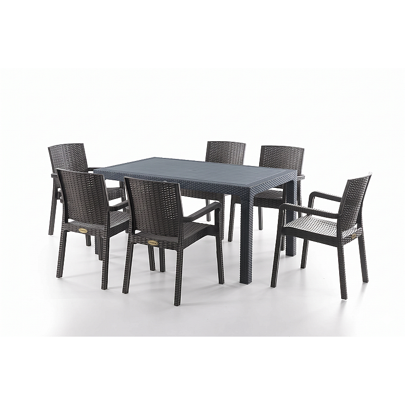 Set Masa terasa/gradina cu 6 scaune Sofya, Antracit, 150x90x77 cm, aspect ratan - Studiocasa.ro