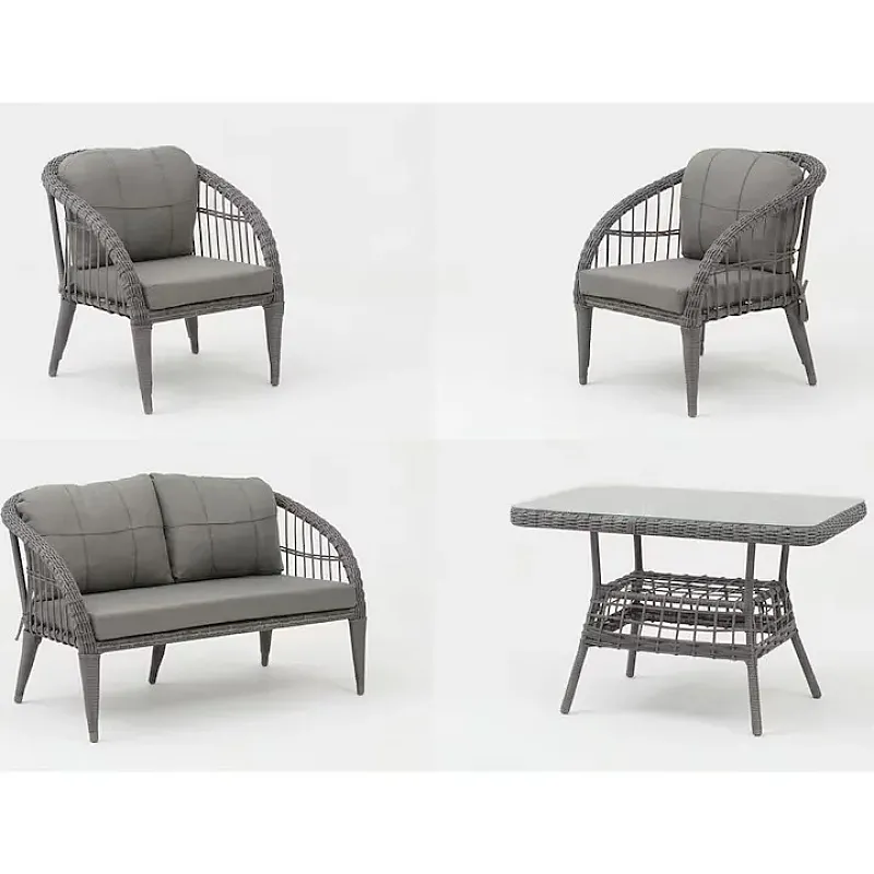 Set 4 piese mobilier de Terasa/Gradina cu perne, Masa, Canapea, Fotolii, 4 locuri, Antracit - Studiocasa.ro