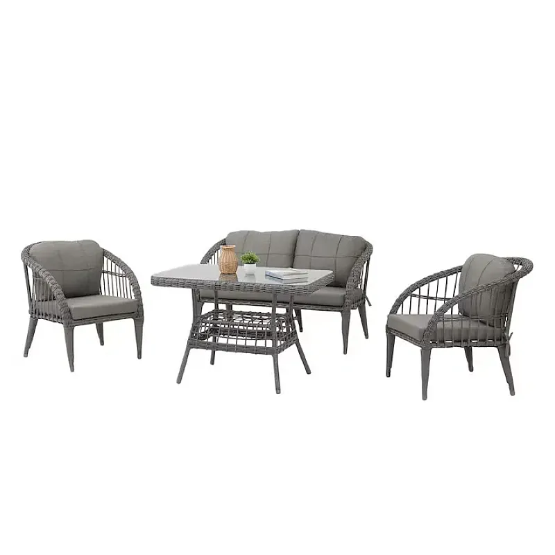 Set 4 piese mobilier de Terasa/Gradina cu perne, Masa, Canapea, Fotolii, 4 locuri, Antracit - Studiocasa.ro
