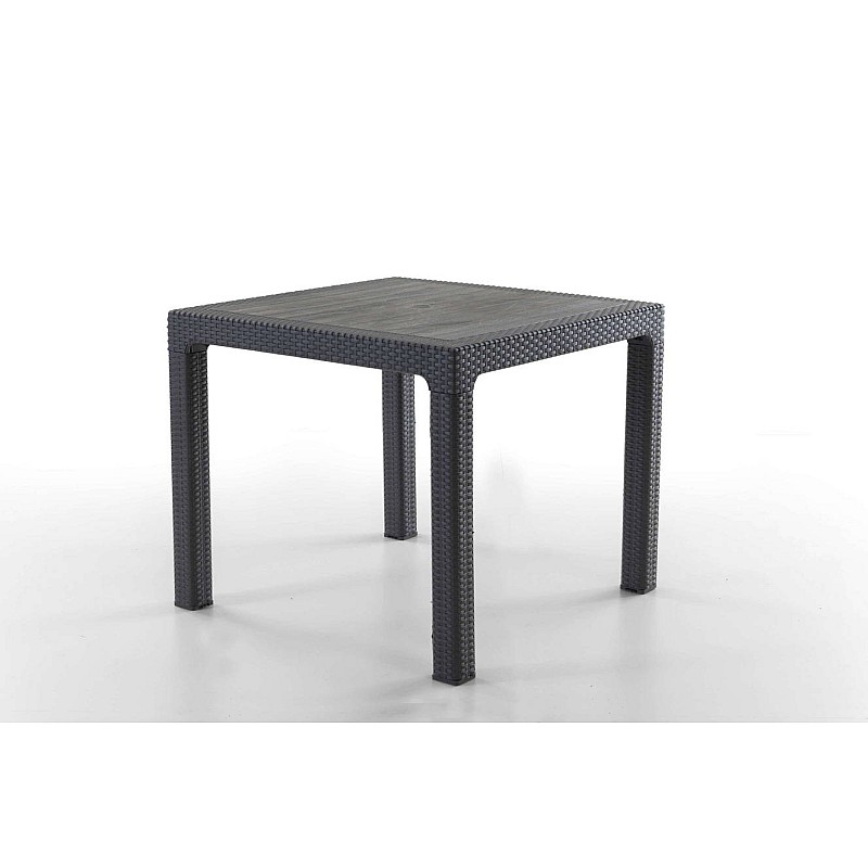 Masa terasa/gradina, Antracit/Negru, 90x90x77 cm, plastic, aspect ratan - Studiocasa.ro