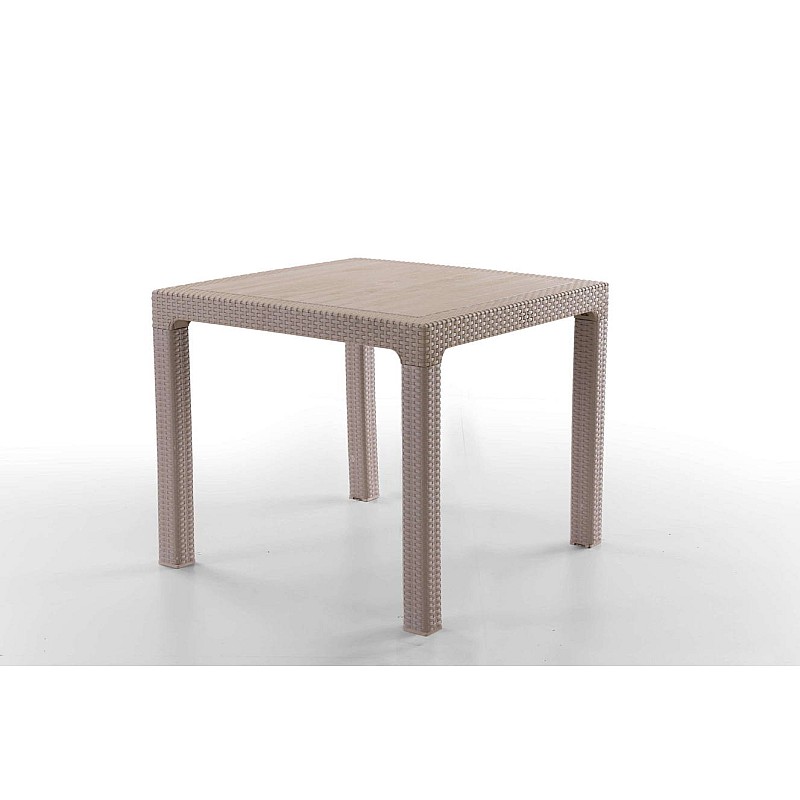 Masa terasa/gradina, crem, 90x90x77 cm, plastic, aspect ratan - Studiocasa.ro
