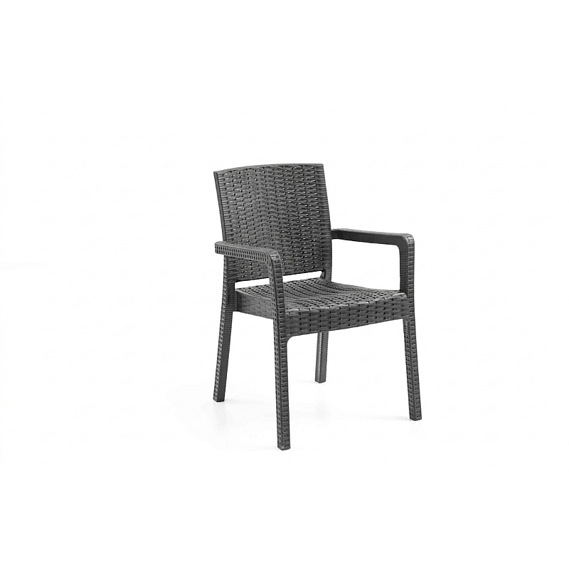 Set 2 Scaune de Gradina Sofya, Terasa, Fabricat din Plastic Model Ratan, Culoare Negru/Antracit, Greutatea maxima 130 Kg - Studiocasa.ro