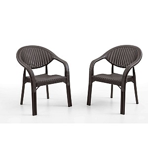 Set 2 Scaune Bambu de Gradina, Terasa, Fabricat din Plastic, Culoare Maro, Greutatea maxima 150 Kg