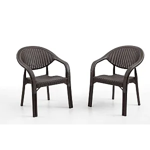 Set 2 Scaune Bambu de Gradina, Terasa, Fabricat din Plastic, Culoare Maro, Greutatea maxima 150 Kg