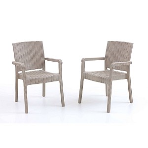 Set 2 Scaune de Gradina Sofya, Terasa, Fabricat din Plastic Model Ratan, Culoare Crem/Cappucino, Greutatea maxima 130 Kg