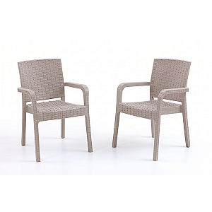 Set 2 Scaune de Gradina Sofya, Terasa, Fabricat din Plastic Model Ratan, Culoare Crem/Cappucino, Greutatea maxima 130 Kg