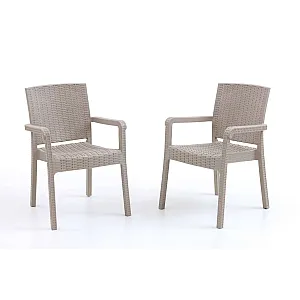 Set 2 Scaune de Gradina Sofya, Terasa, Fabricat din Plastic Model Ratan, Culoare Crem/Cappucino, Greutatea maxima 130 Kg