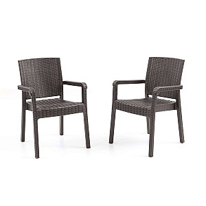 Set 2 Scaune de Gradina Sofya, Terasa, Fabricat din Plastic Model Ratan, Culoare Maro, Greutatea maxima 130 Kg