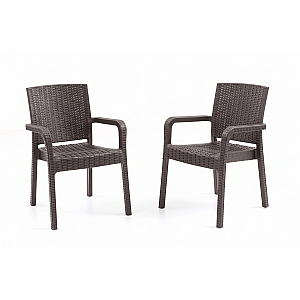 Set 2 Scaune de Gradina Sofya, Terasa, Fabricat din Plastic Model Ratan, Culoare Maro, Greutatea maxima 130 Kg