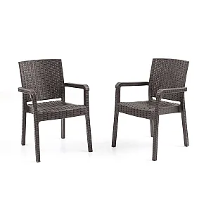 Set 2 Scaune de Gradina Sofya, Terasa, Fabricat din Plastic Model Ratan, Culoare Maro, Greutatea maxima 130 Kg