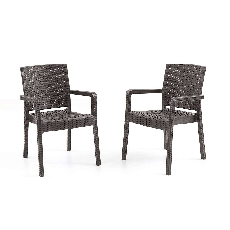 Set 2 Scaune de Gradina Sofya, Terasa, Fabricat din Plastic Model Ratan, Culoare Maro, Greutatea maxima 130 Kg - Studiocasa.ro