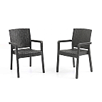 Set 2 Scaune de Gradina Sofya, Terasa, Fabricat din Plastic Model Ratan, Culoare Negru/Antracit, Greutatea maxima 130 Kg - Studiocasa.ro