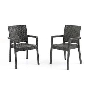 Set 2 Scaune de Gradina Sofya, Terasa, Fabricat din Plastic Model Ratan, Culoare Negru/Antracit, Greutatea maxima 130 Kg