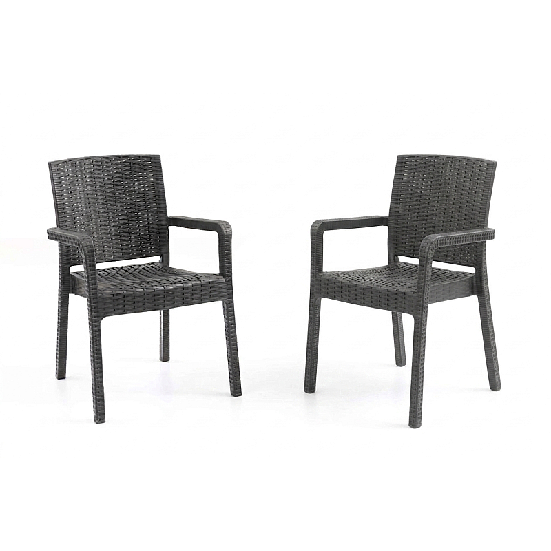 Set 2 Scaune de Gradina Sofya, Terasa, Fabricat din Plastic Model Ratan, Culoare Negru/Antracit, Greutatea maxima 130 Kg - Studiocasa.ro