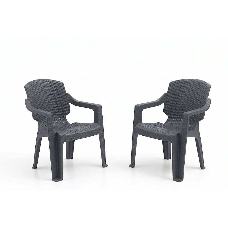 Set 2 Scaune de Gradina, Terasa, Fabricate din Plastic, Culoare Antracit, Greutatea maxima 130 Kg - Studiocasa.ro