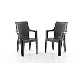 Set Masa terasa/gradina cu 6 scaune Efes, Antracit/Negru, 150x90x77 cm, plastic, aspect ratan - Studiocasa.ro