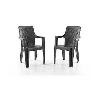 Set 2 Scaune de Gradina, Terasa, Fabricate din Plastic, Culoare Antracit/Negru, Greutatea maxima 130 Kg