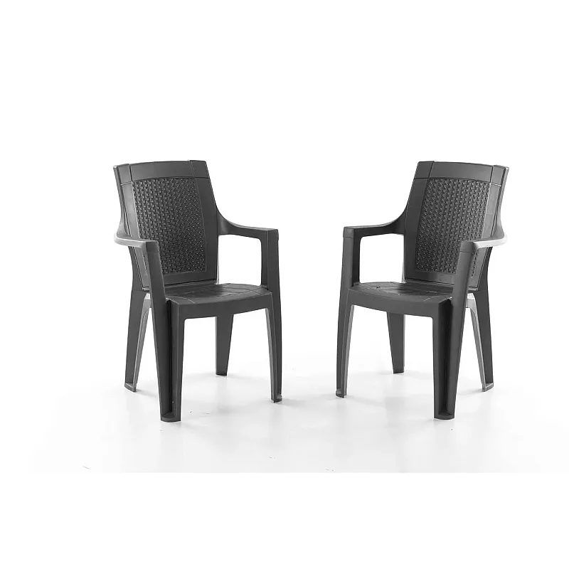 Set Masa terasa/gradina cu 6 scaune Efes, Antracit/Negru, 150x90x77 cm, plastic, aspect ratan - Studiocasa.ro
