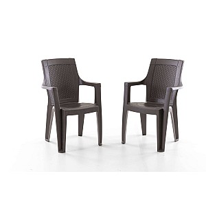 Set 2 Scaune de Gradina, Terasa, Fabricate din Plastic, Culoare Maro, Greutatea maxima 130 Kg