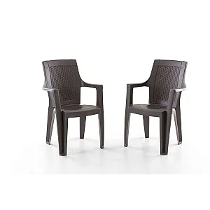 Set 2 Scaune de Gradina, Terasa, Fabricate din Plastic, Culoare Maro, Greutatea maxima 130 Kg