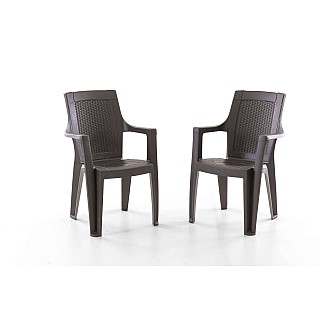 Set 2 Scaune de Gradina, Terasa, Fabricate din Plastic, Culoare Maro, Greutatea maxima 130 Kg