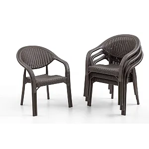 Set 4 Scaune Bambu de Gradina, Terasa, Fabricat din Plastic, Culoare Maro, Greutatea maxima 150 Kg