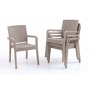 Set 4 Scaune de Gradina Sofya, Terasa, Fabricate din Plastic Model Ratan, Culoare Crem/Cappucino, Greutatea maxima 130 Kg