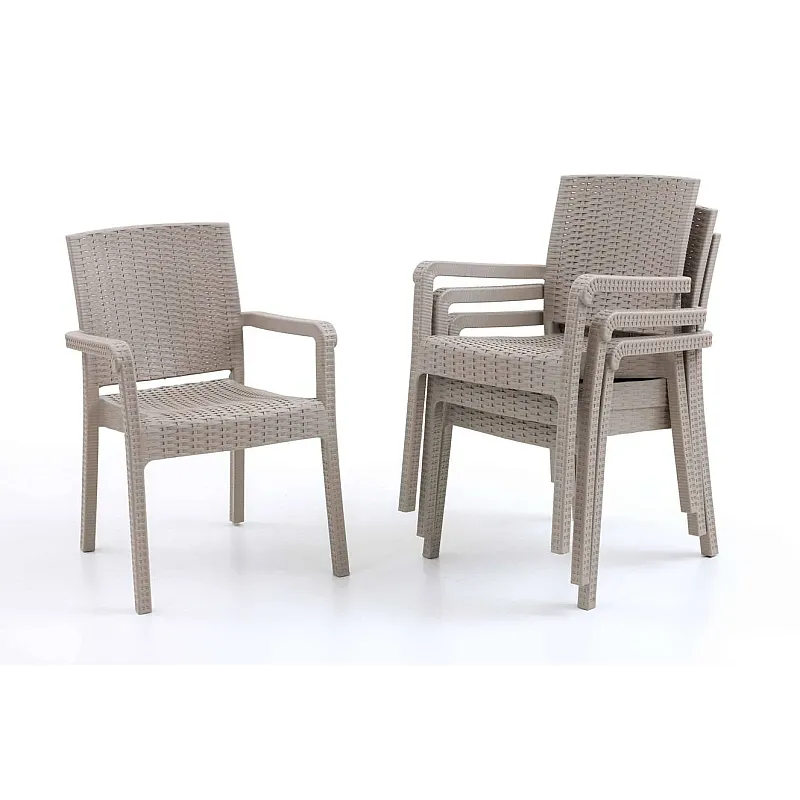 Set Masa terasa/gradina cu 4 scaune Sofya, Crem/Cappucino, 90x90x77 cm, plastic, aspect ratan - Studiocasa.ro