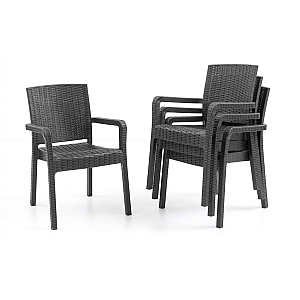 Set 4 Scaune de Gradina Sofya, Terasa, Fabricate din Plastic Model Ratan, Culoare Negru, Greutatea maxima 130 Kg