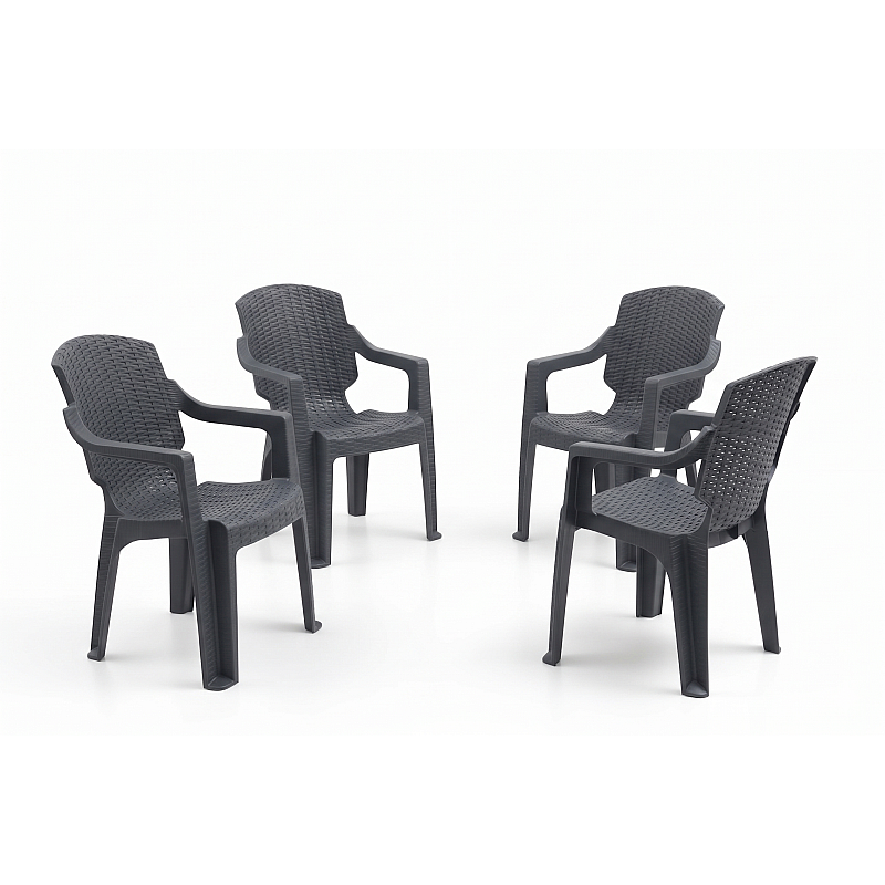 Set Masa terasa/gradina antracit cu 6 scaune Antracit, 150x90x77 cm, plastic, aspect ratan - Studiocasa.ro