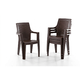 Set 4 Scaune de Gradina, Terasa, Fabricate din Plastic, Culoare Maro, Greutatea maxima 130 Kg