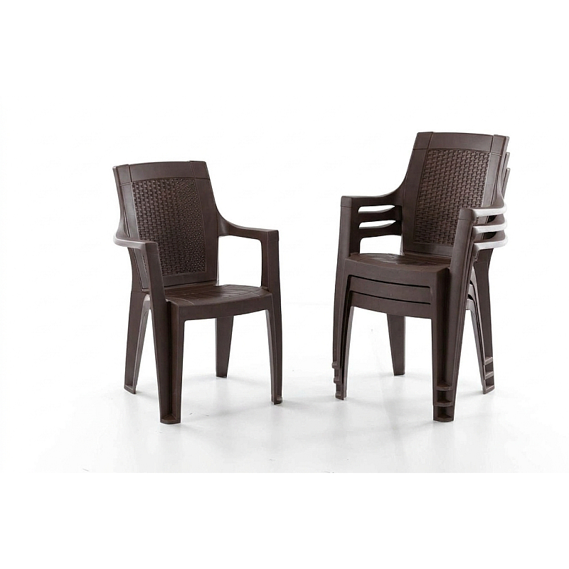 Set Masa terasa/gradina cu 6 scaune Efes, Maro, 150x90x77 cm, plastic, aspect ratan - Studiocasa.ro