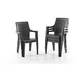Set Masa terasa/gradina cu 6 scaune Efes, Antracit/Negru, 150x90x77 cm, plastic, aspect ratan - Studiocasa.ro