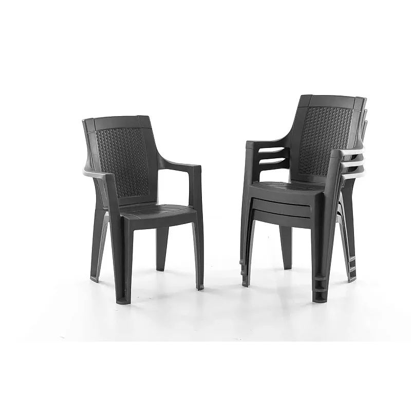 Set Masa terasa/gradina cu 6 scaune Efes, Antracit/Negru, 150x90x77 cm, plastic, aspect ratan - Studiocasa.ro
