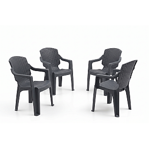 Set 4 Scaune de Gradina, Terasa, Fabricate din Plastic, Golf Pro, Culoare Antracit, Greutatea maxima 130 Kg