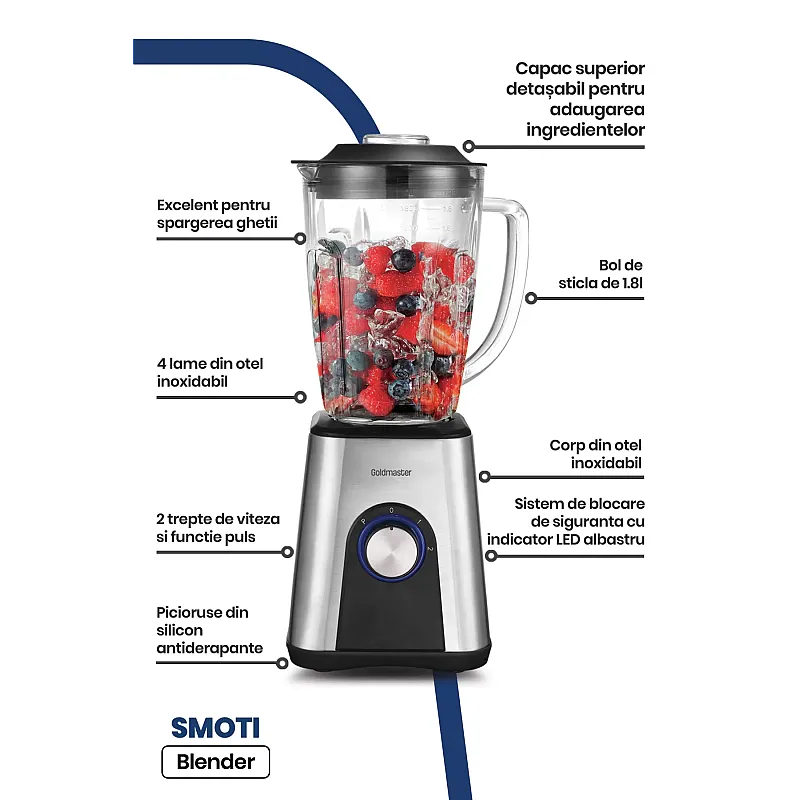 Blender Smoti Goldmaster GM-7254,1000 W,Lame inox,Negru - Studiocasa.ro