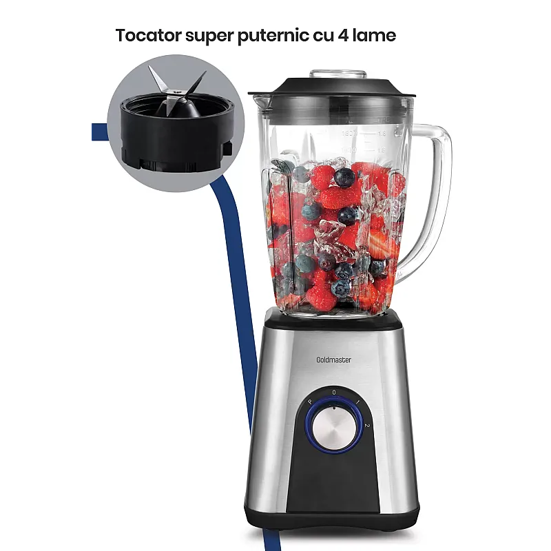 Blender Smoti Goldmaster GM-7254,1000 W,Lame inox,Negru - Studiocasa.ro