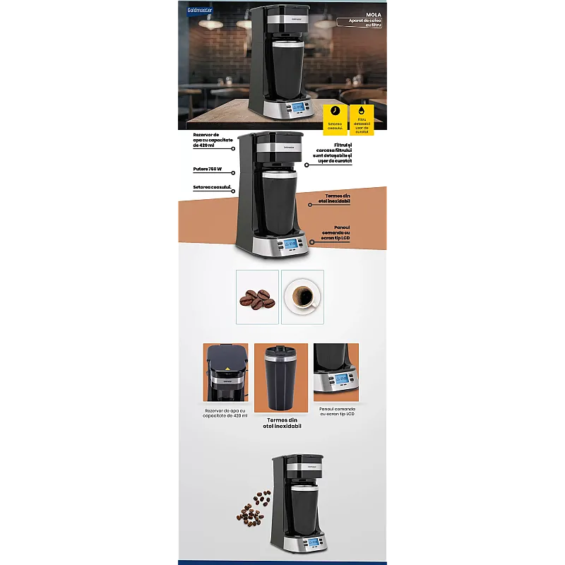 Aparat de cafea cu filtru, Goldmaster Mola GM-7354, 750W, Termos - Studiocasa.ro