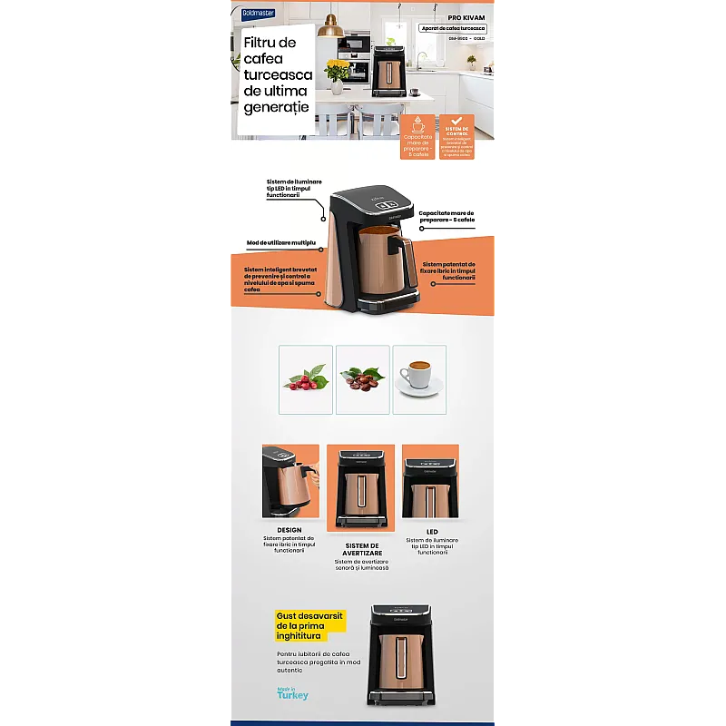 Aparat pentru cafea turceasca Goldmaster Pro KIVAM GM-9900G Auriu, 480W - Studiocasa.ro
