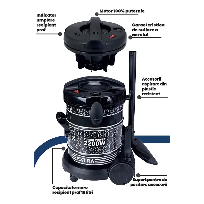 Aspirator cu sac Goldmaster Turbomax GM-7592, 2200W, Colectare 18l - Studiocasa.ro