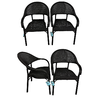 Set 4 Scaune Bambu de Gradina, Terasa, Fabricat din Plastic, Culoare Antracit/Negru, Greutatea maxima 150 Kg