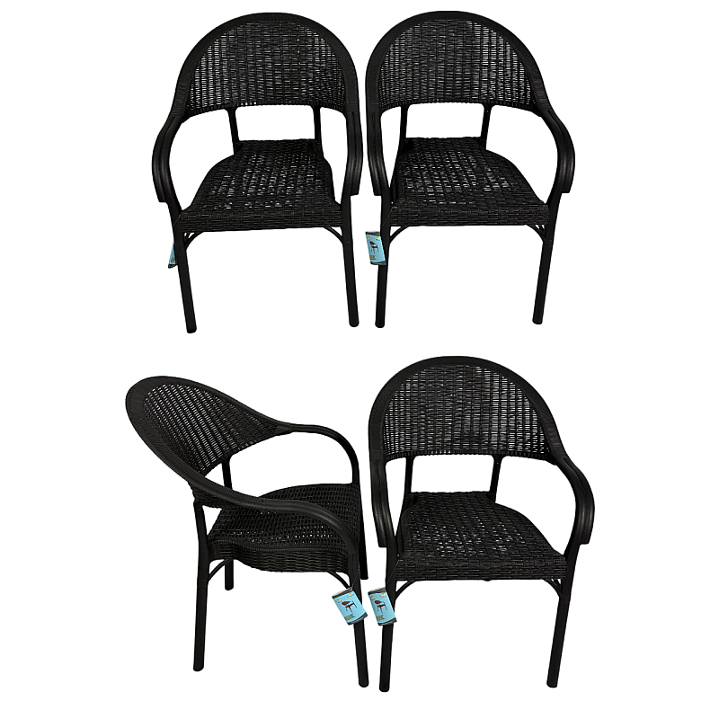 Set 4 Scaune Bambu de Gradina, Terasa, Fabricat din Plastic, Culoare Antracit/Negru, Greutatea maxima 150 Kg - Studiocasa.ro