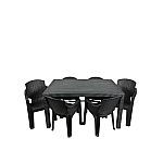 Set Masa terasa/gradina antracit cu 6 scaune negre, 150x90x77 cm, plastic, aspect ratan - Studiocasa.ro