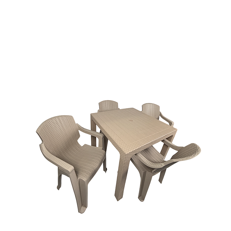 Set Masa terasa/gradina cu 4 scaune crem/cappucino, 90x90x77 cm, plastic, aspect ratan - Studiocasa.ro